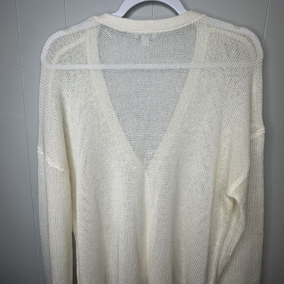 J Jill Womens Ivory Pointelle Cardigan Sweater Sz XL Linen Blend Button Front - Picture 8 of 15